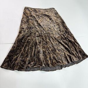 Coldwater Creek Midi Skirt Womens XL Tan Black Crushed Velvet Paisley Tiered